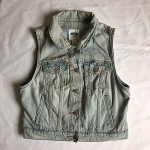 Old Navy distressed light wash denim vest S